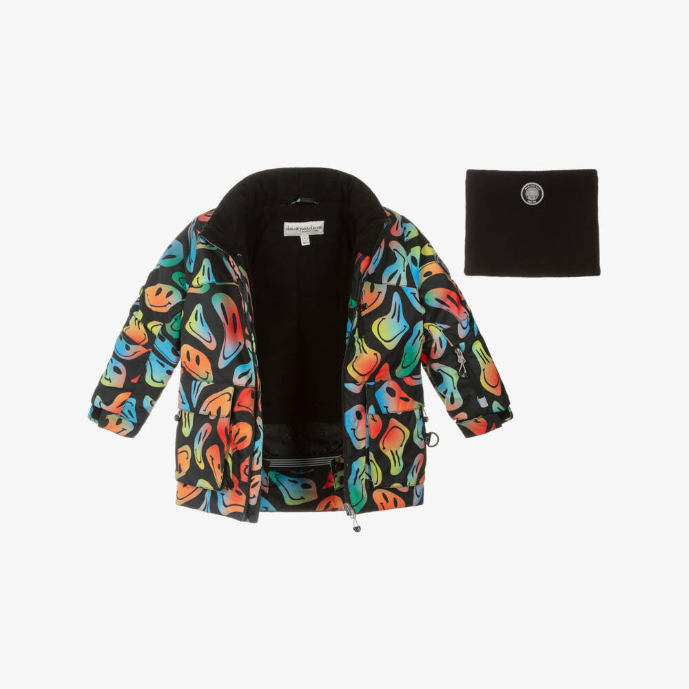 Deux par Deux-Boys Black & Multicolour Smiling Faces Snowsuit | Childrensalon
