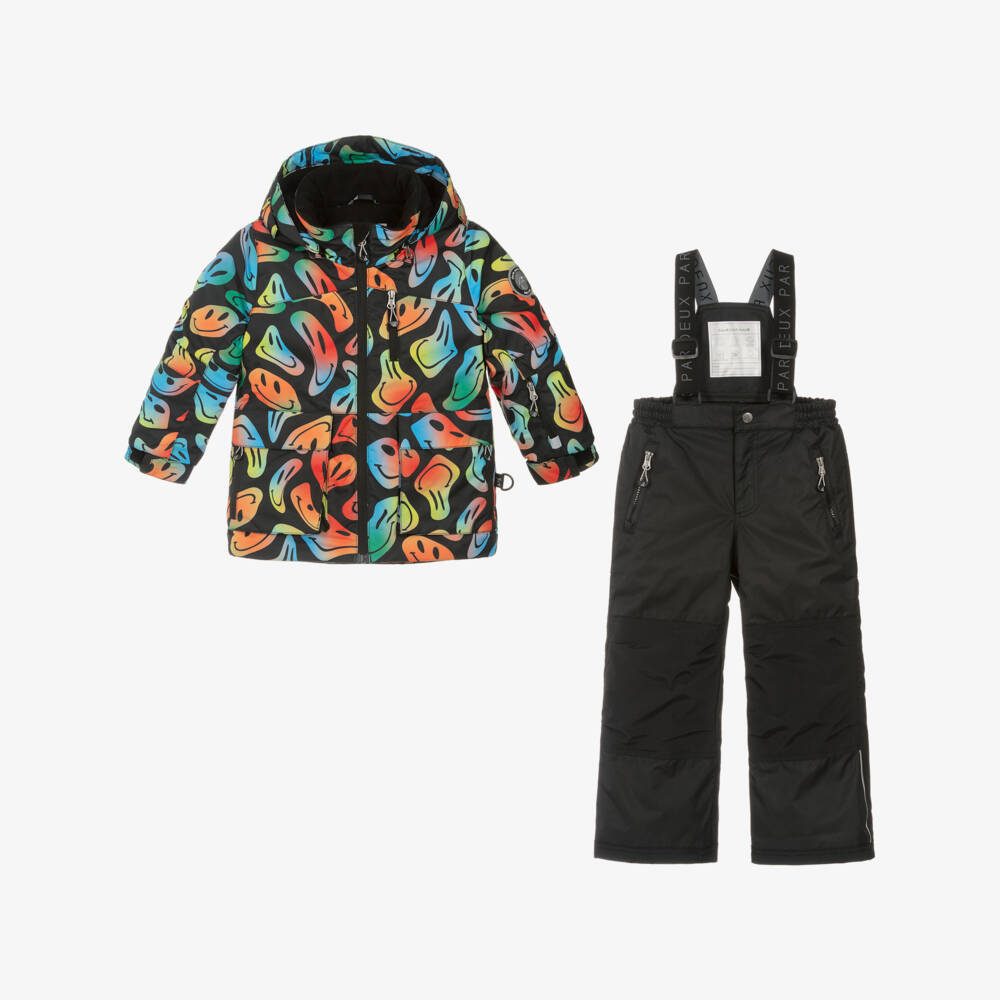 Deux par Deux-Boys Black & Multicolour Smiling Faces Snowsuit | Childrensalon