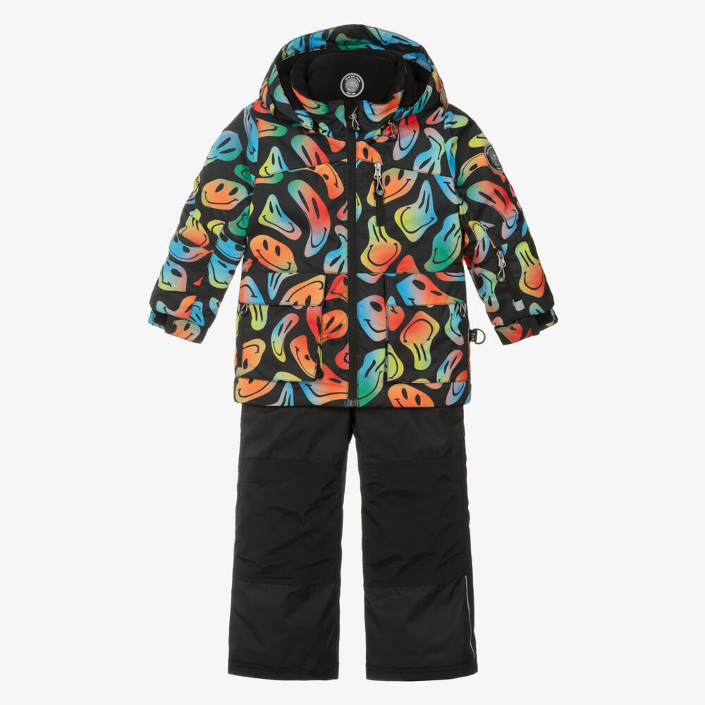 Deux par Deux-Boys Black & Multicolour Smiling Faces Snowsuit | Childrensalon