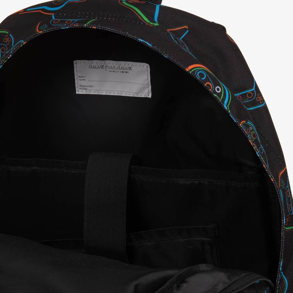 Deux par Deux-Boys Black Video Game Print Backpack (46cm) | Childrensalon