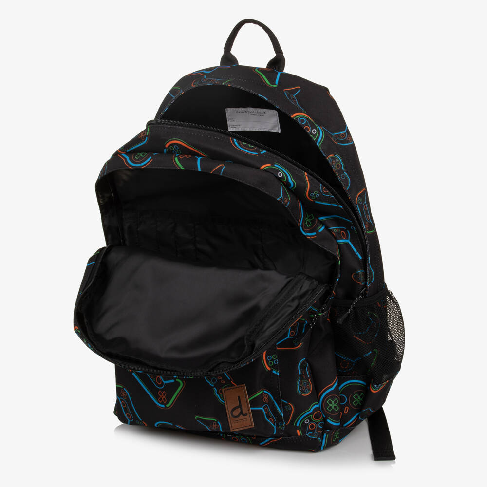 Deux par Deux-Boys Black Video Game Print Backpack (46cm) | Childrensalon