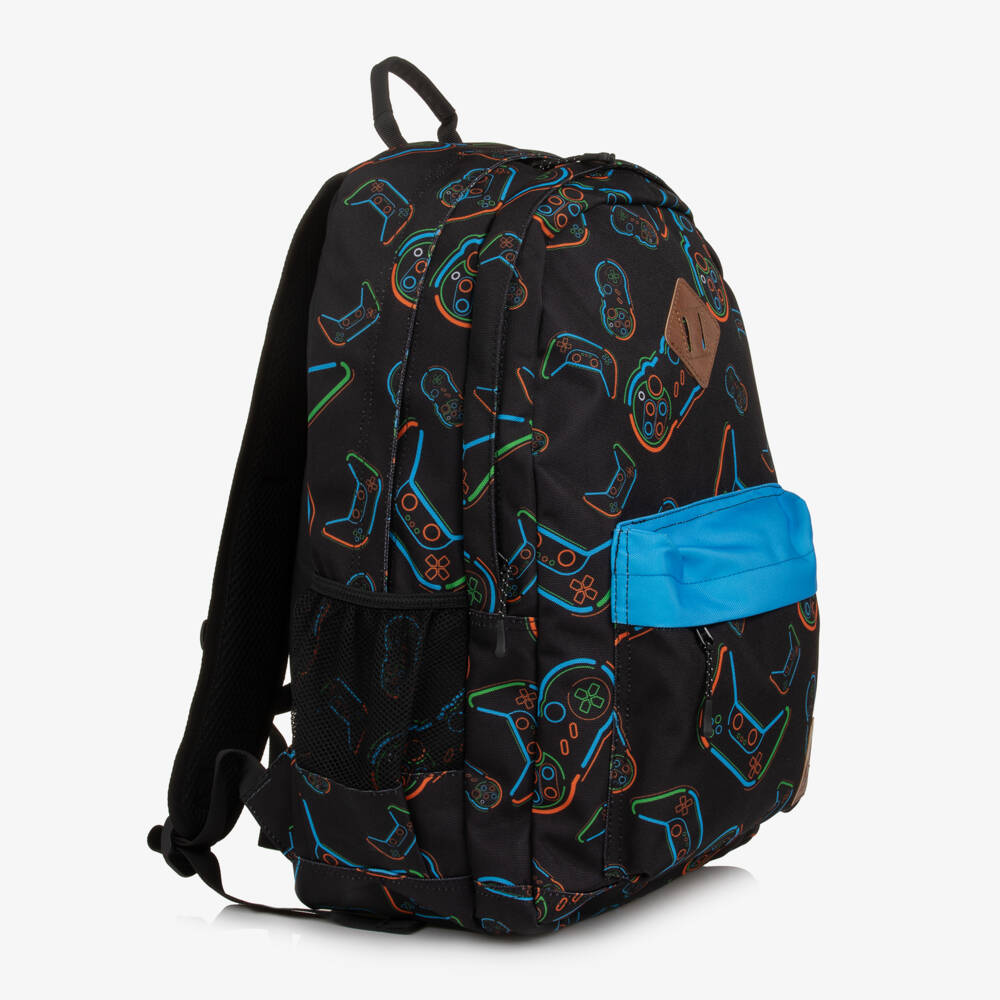 Deux par Deux-Boys Black Video Game Print Backpack (46cm) | Childrensalon