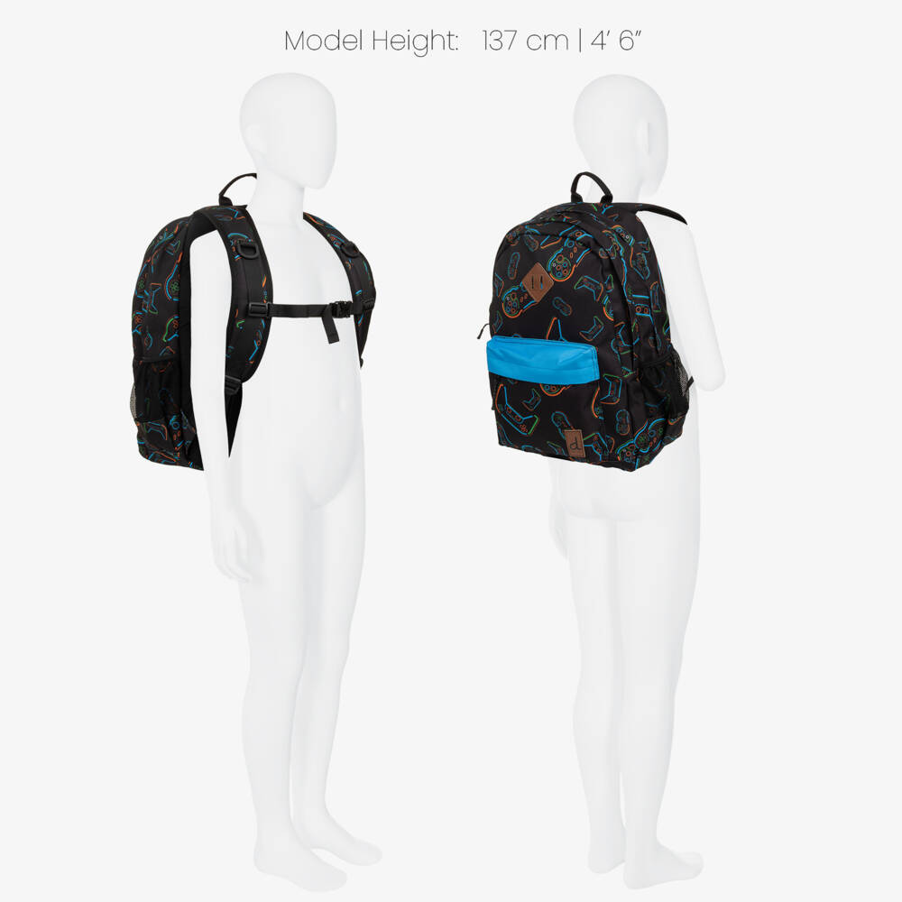 Deux par Deux-Boys Black Video Game Print Backpack (46cm) | Childrensalon