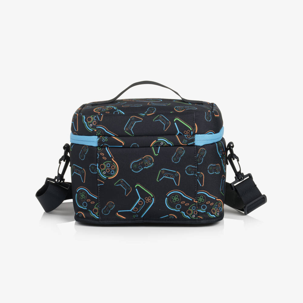 Deux par Deux-Boys Black Video Game Print Lunch Bag (25cm) | Childrensalon