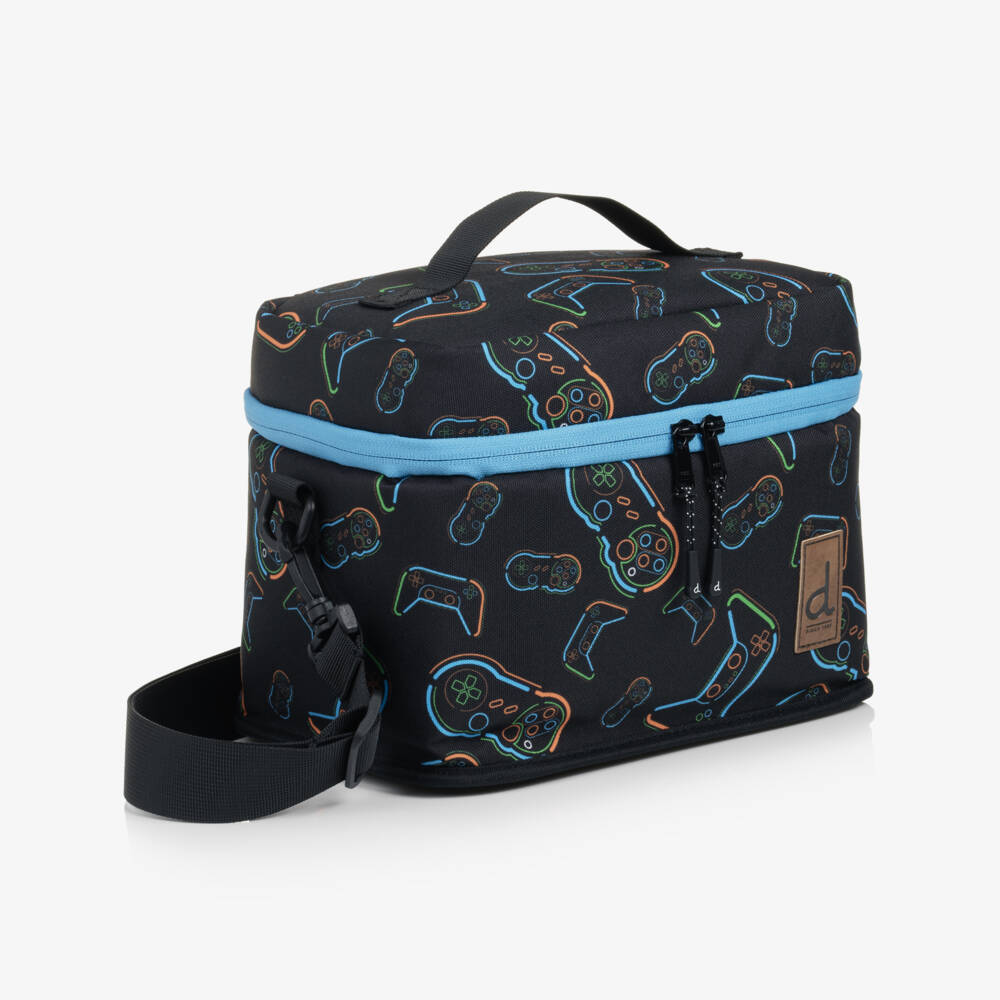 Deux par Deux-Boys Black Video Game Print Lunch Bag (25cm) | Childrensalon
