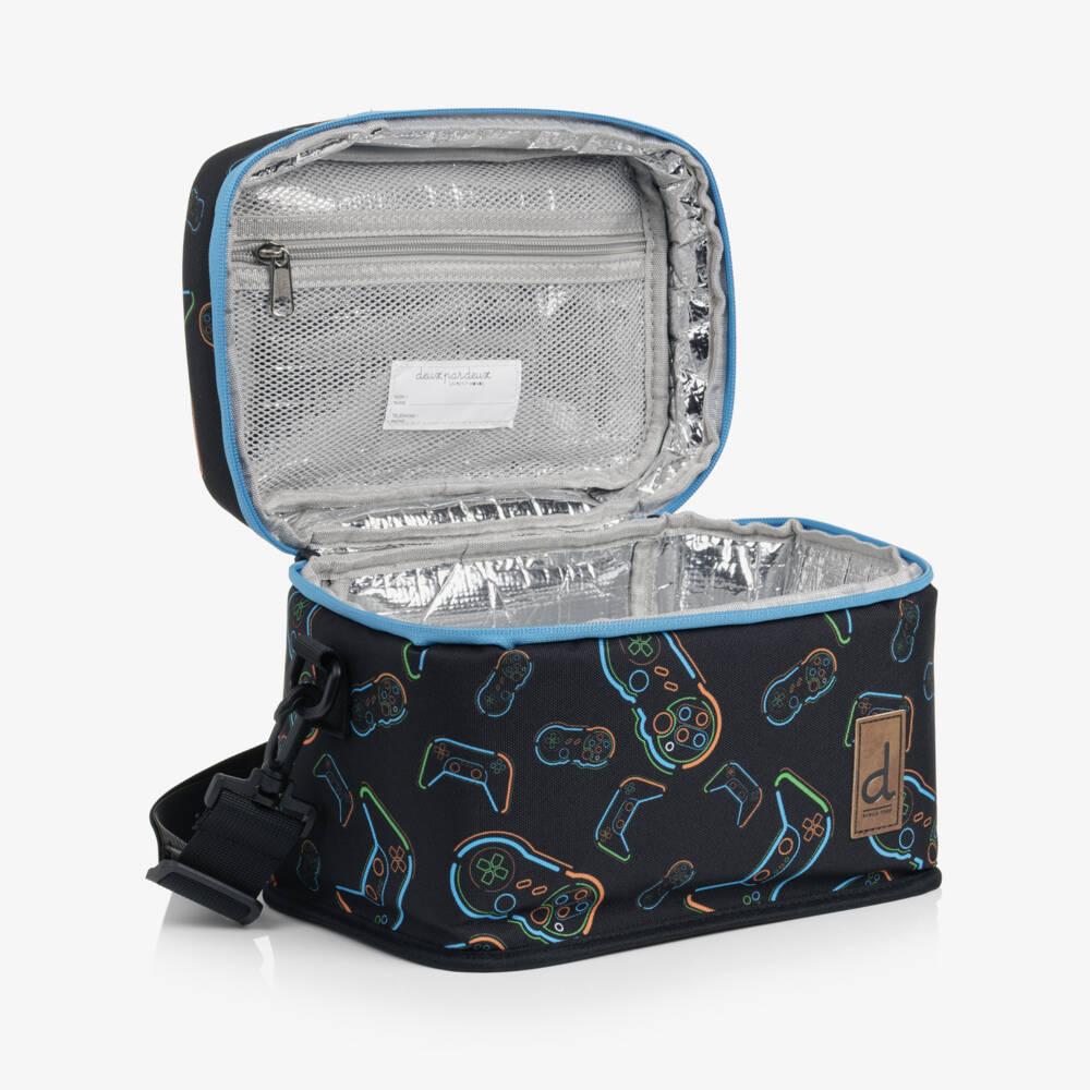 Deux par Deux-Boys Black Video Game Print Lunch Bag (25cm) | Childrensalon