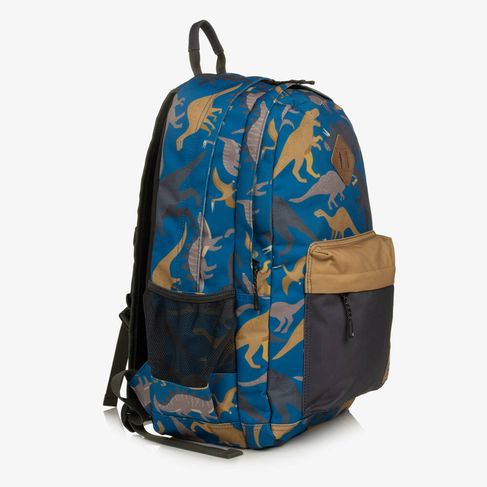 Deux par Deux-Boys Blue & Beige Dino Print Backpack (46cm) | Childrensalon