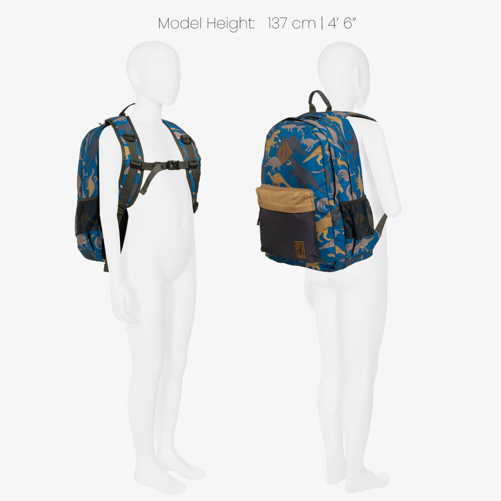 Deux par Deux-Boys Blue & Beige Dino Print Backpack (46cm) | Childrensalon