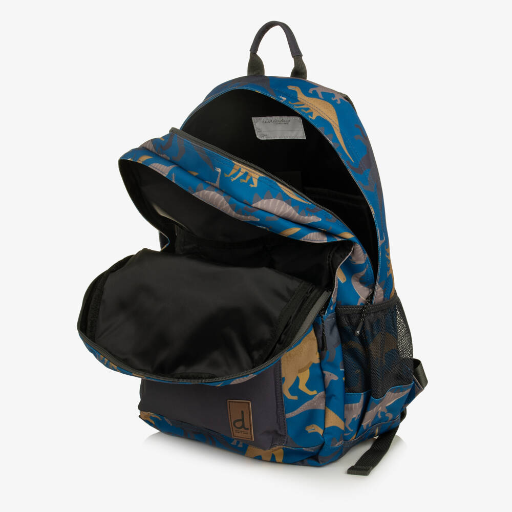 Deux par Deux-Boys Blue & Beige Dino Print Backpack (46cm) | Childrensalon