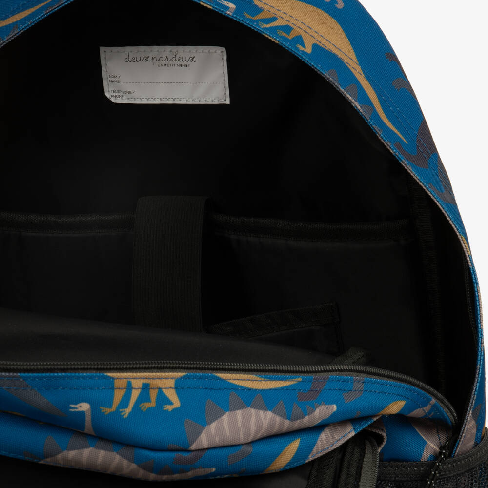Deux par Deux-Boys Blue & Beige Dino Print Backpack (46cm) | Childrensalon