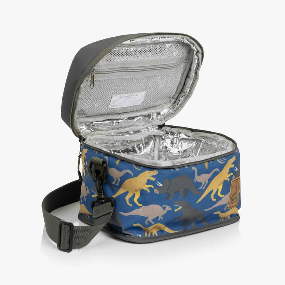 Deux par Deux-Boys Blue & Beige Dino Print Lunch Bag (25cm) | Childrensalon