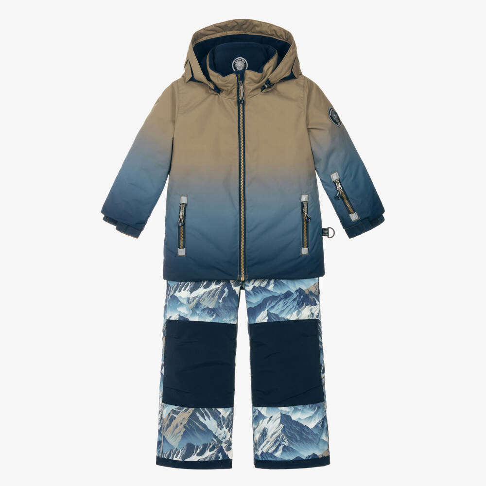 Deux par Deux-Boys Blue & Beige Mountain Scene Snowsuit | Childrensalon