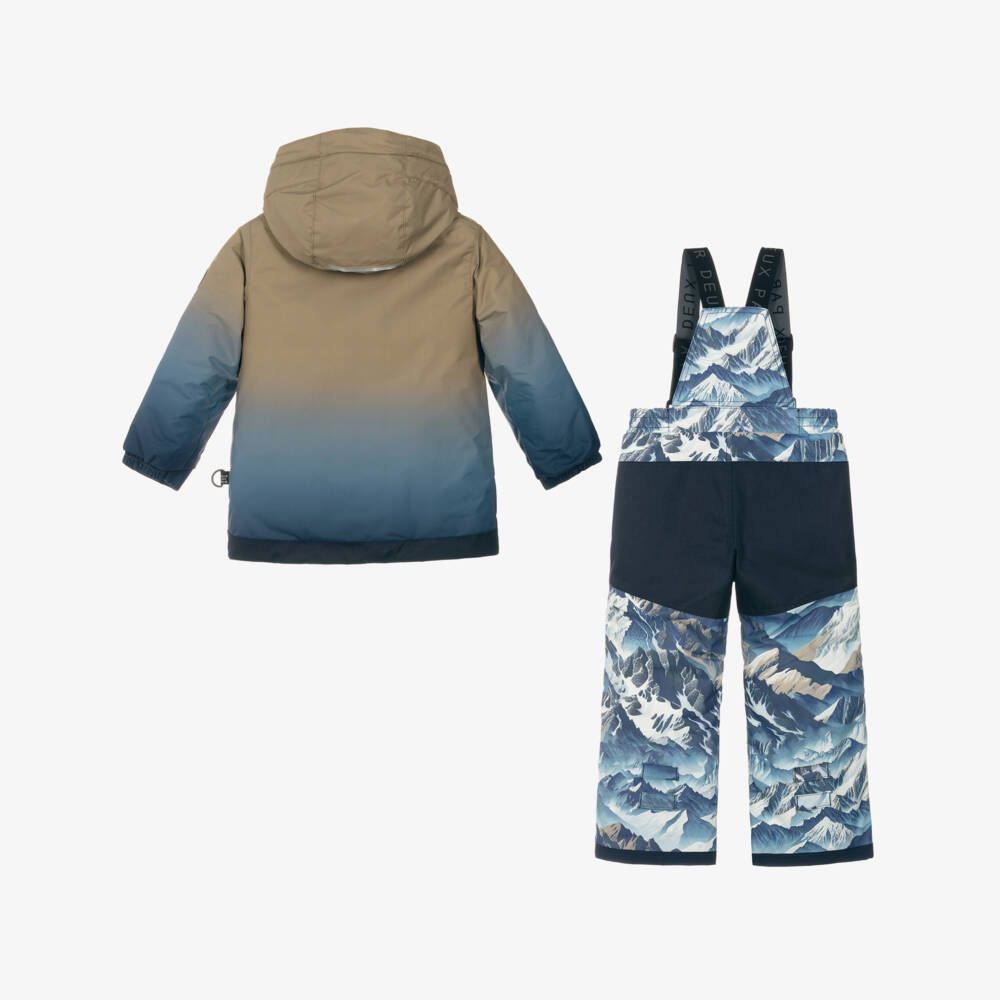 Deux par Deux-Boys Blue & Beige Mountain Scene Snowsuit | Childrensalon
