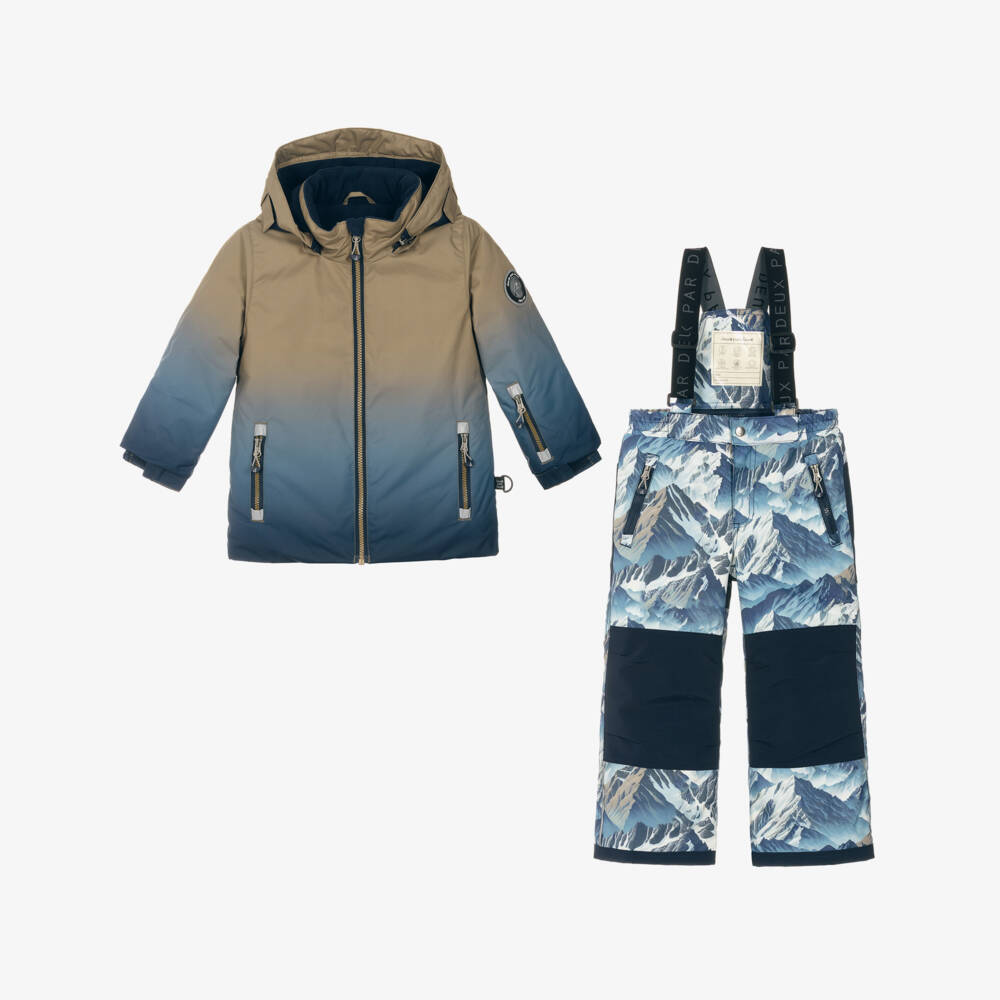 Deux par Deux-Boys Blue & Beige Mountain Scene Snowsuit | Childrensalon