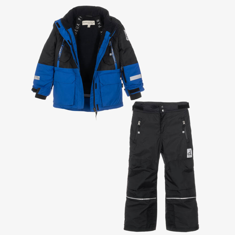 Deux par Deux-Boys Blue & Black Colourblock Teknik Snowsuit | Childrensalon