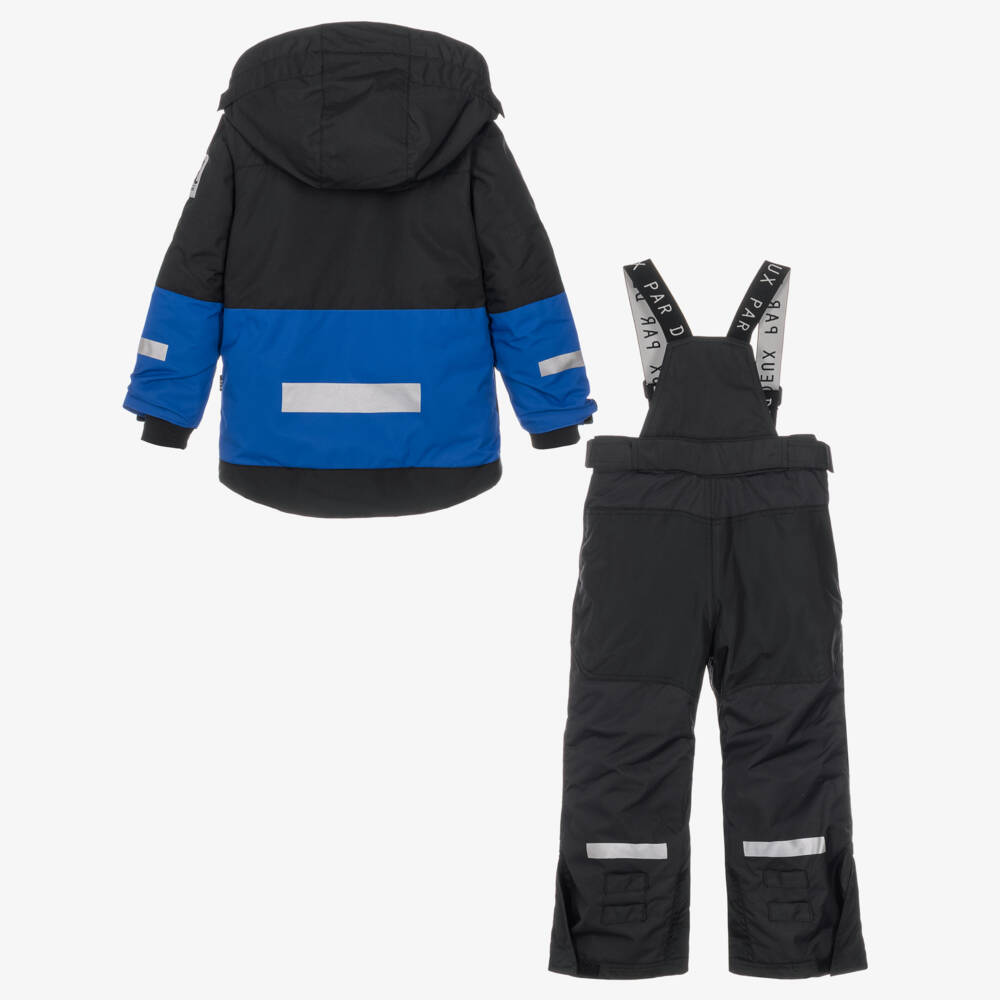 Deux par Deux-Boys Blue & Black Colourblock Teknik Snowsuit | Childrensalon