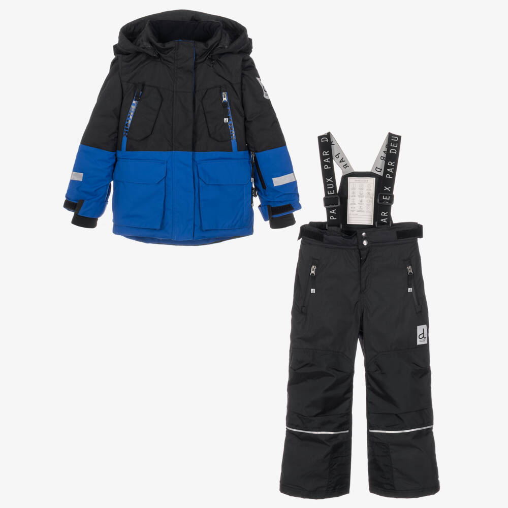 Deux par Deux-Boys Blue & Black Colourblock Teknik Snowsuit | Childrensalon
