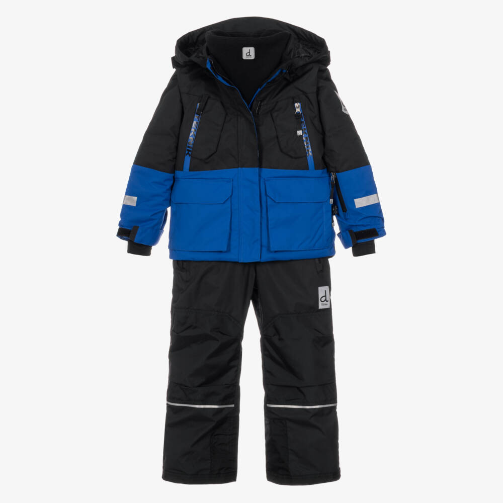 Deux par Deux-Boys Blue & Black Colourblock Teknik Snowsuit | Childrensalon