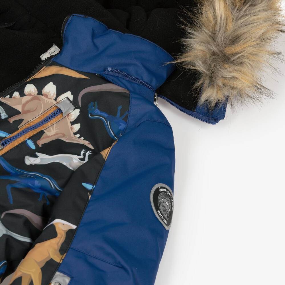 Deux par Deux-Boys Blue & Black Dinosaur Print Snowsuit  | Childrensalon