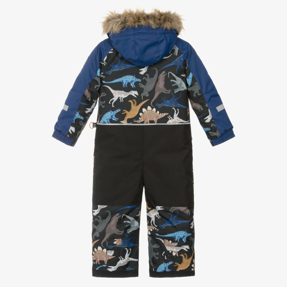 Deux par Deux-Boys Blue & Black Dinosaur Print Snowsuit  | Childrensalon