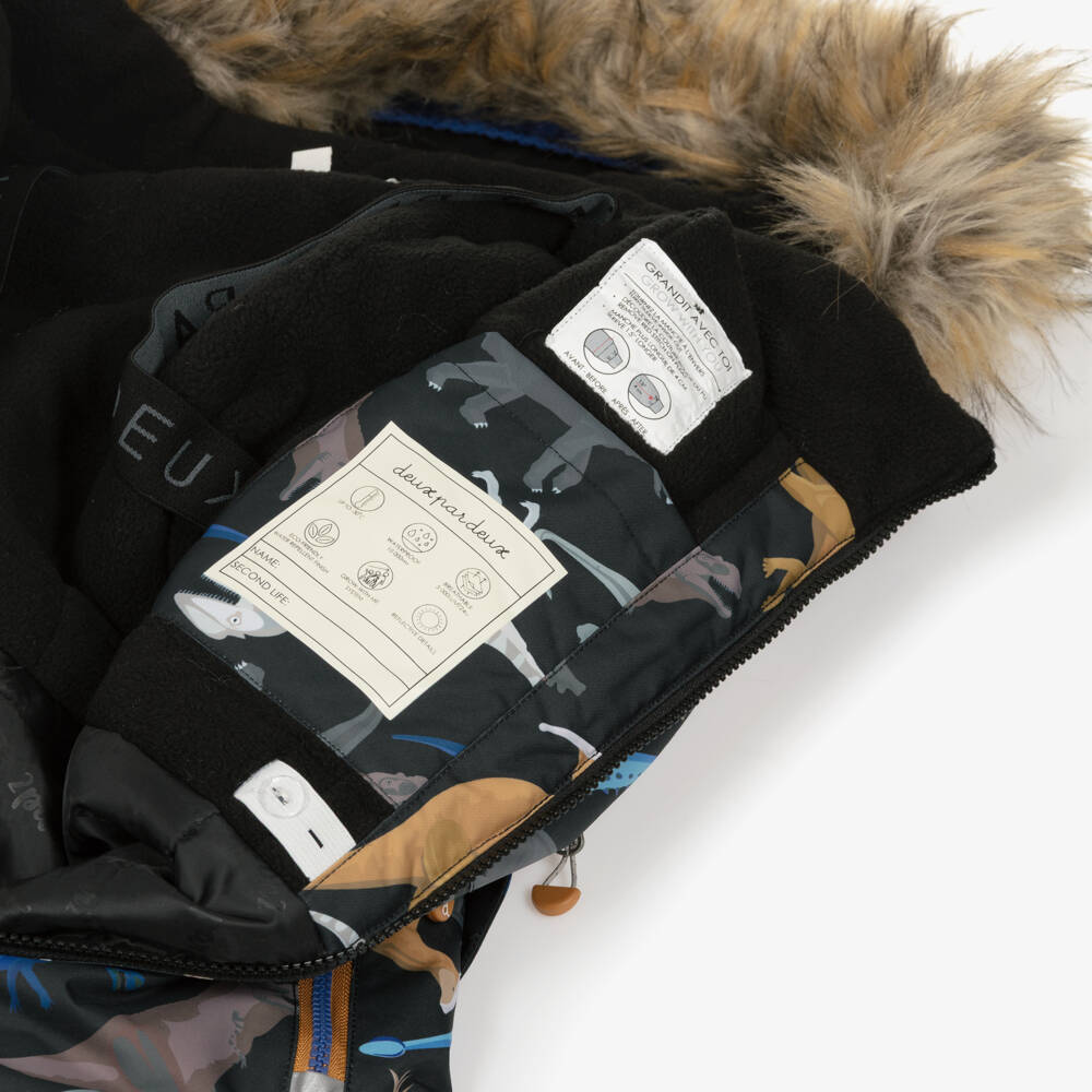 Deux par Deux-Boys Blue & Black Dinosaur Print Snowsuit  | Childrensalon