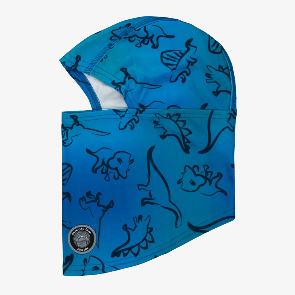 Deux par Deux-Boys Blue Brushed Jersey Dinosaur Print Balaclava | Childrensalon