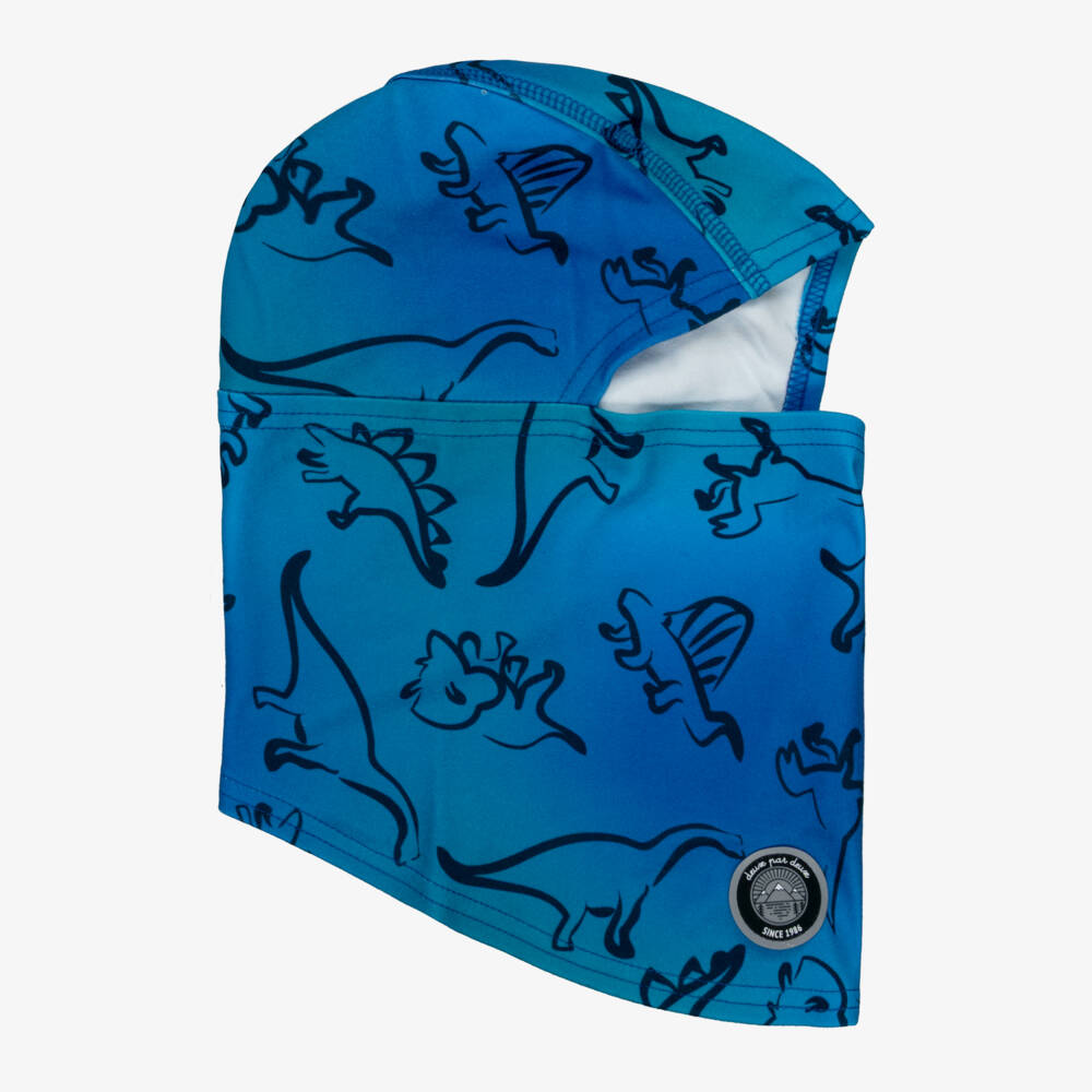Deux par Deux-Boys Blue Brushed Jersey Dinosaur Print Balaclava | Childrensalon