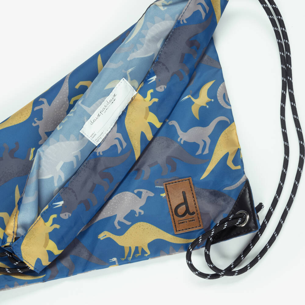 Deux par Deux-Boys Blue Dino Print Drawstring Backpack (39cm) | Childrensalon