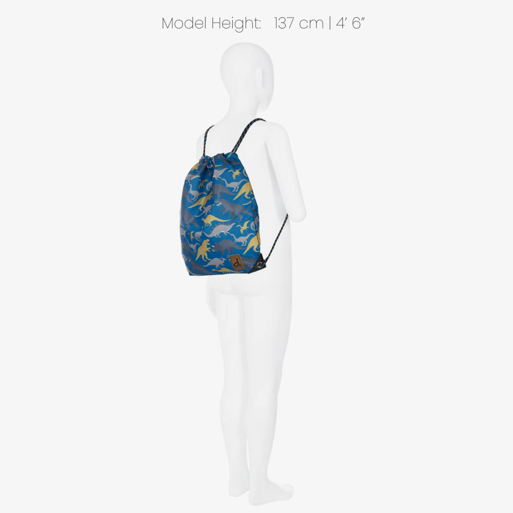 Deux par Deux-Boys Blue Dino Print Drawstring Backpack (39cm) | Childrensalon