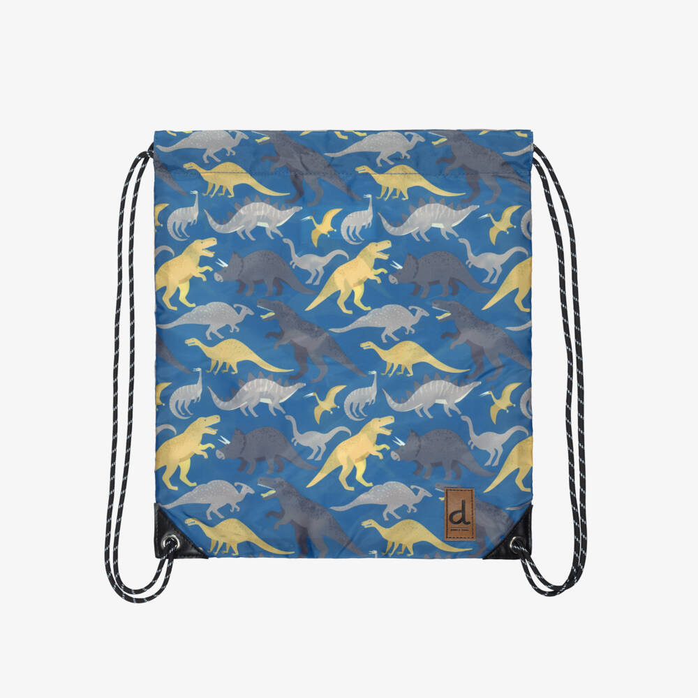 Deux par Deux-Boys Blue Dino Print Drawstring Backpack (39cm) | Childrensalon