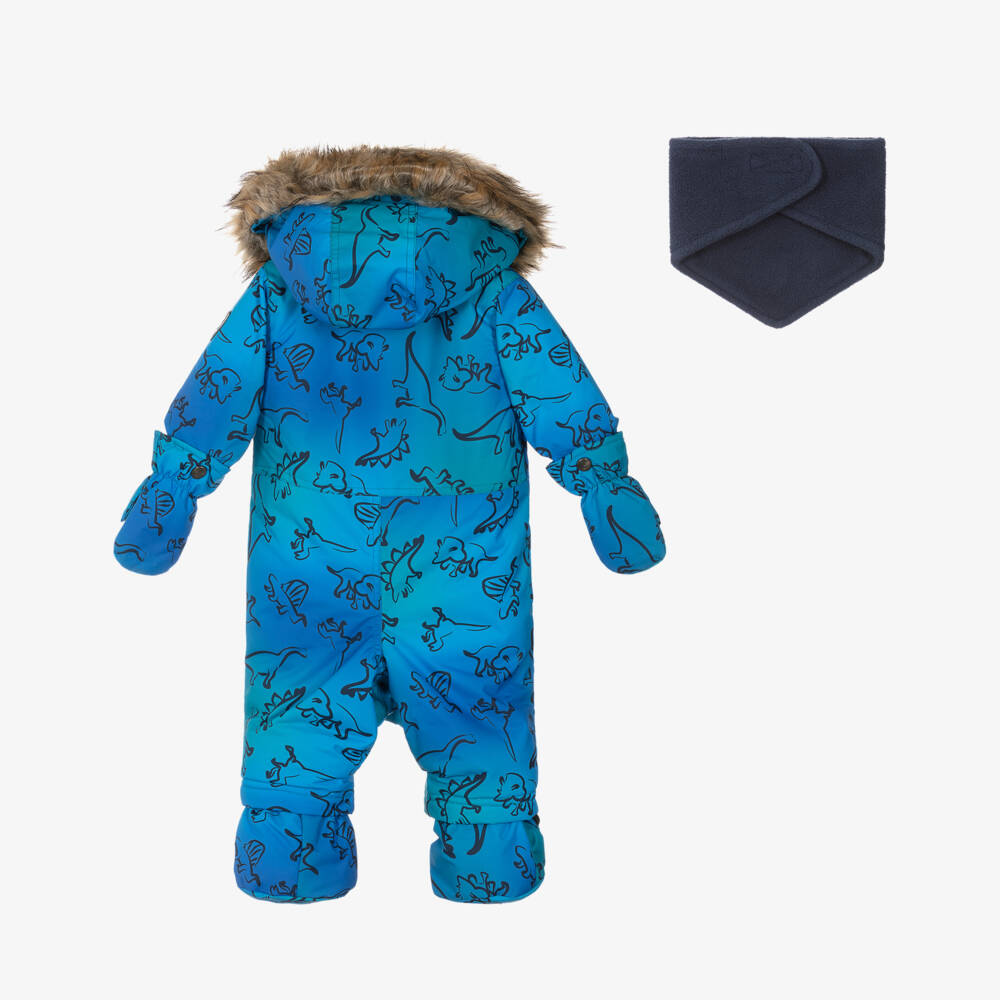 Deux par Deux-Boys Blue Dinosaur Print Snowsuit with Neck Warmer | Childrensalon