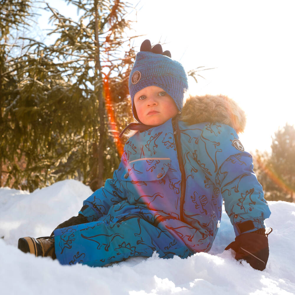 Deux par Deux-Boys Blue Dinosaur Print Snowsuit with Neck Warmer | Childrensalon