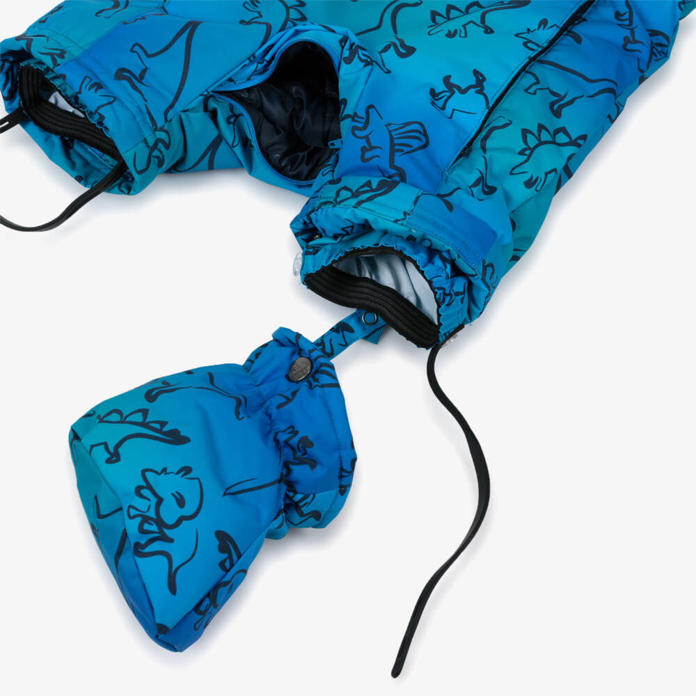 Deux par Deux-Boys Blue Dinosaur Print Snowsuit with Neck Warmer | Childrensalon