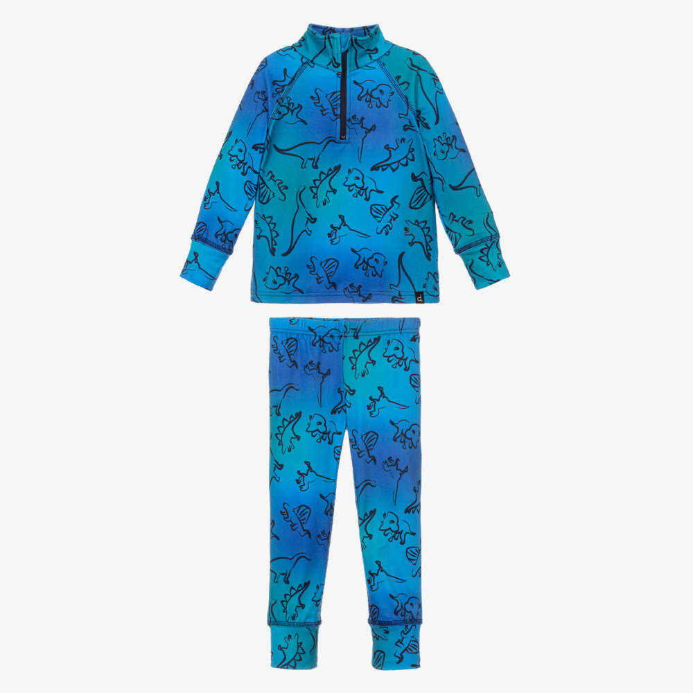 Deux par Deux-Boys Blue Dinosaur Print Thermal Base Layer Set | Childrensalon