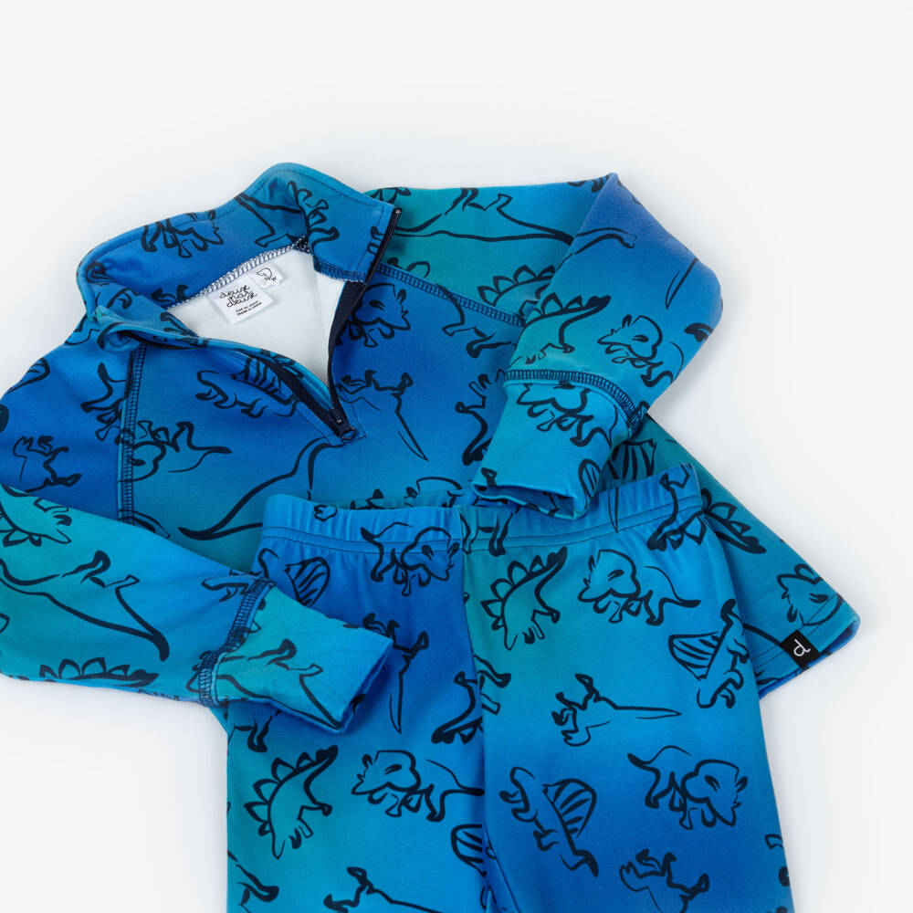 Deux par Deux-Boys Blue Dinosaur Print Thermal Base Layer Set | Childrensalon