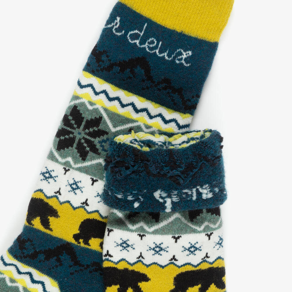 Deux par Deux-Boys Blue & Green Thermal Ski Socks | Childrensalon