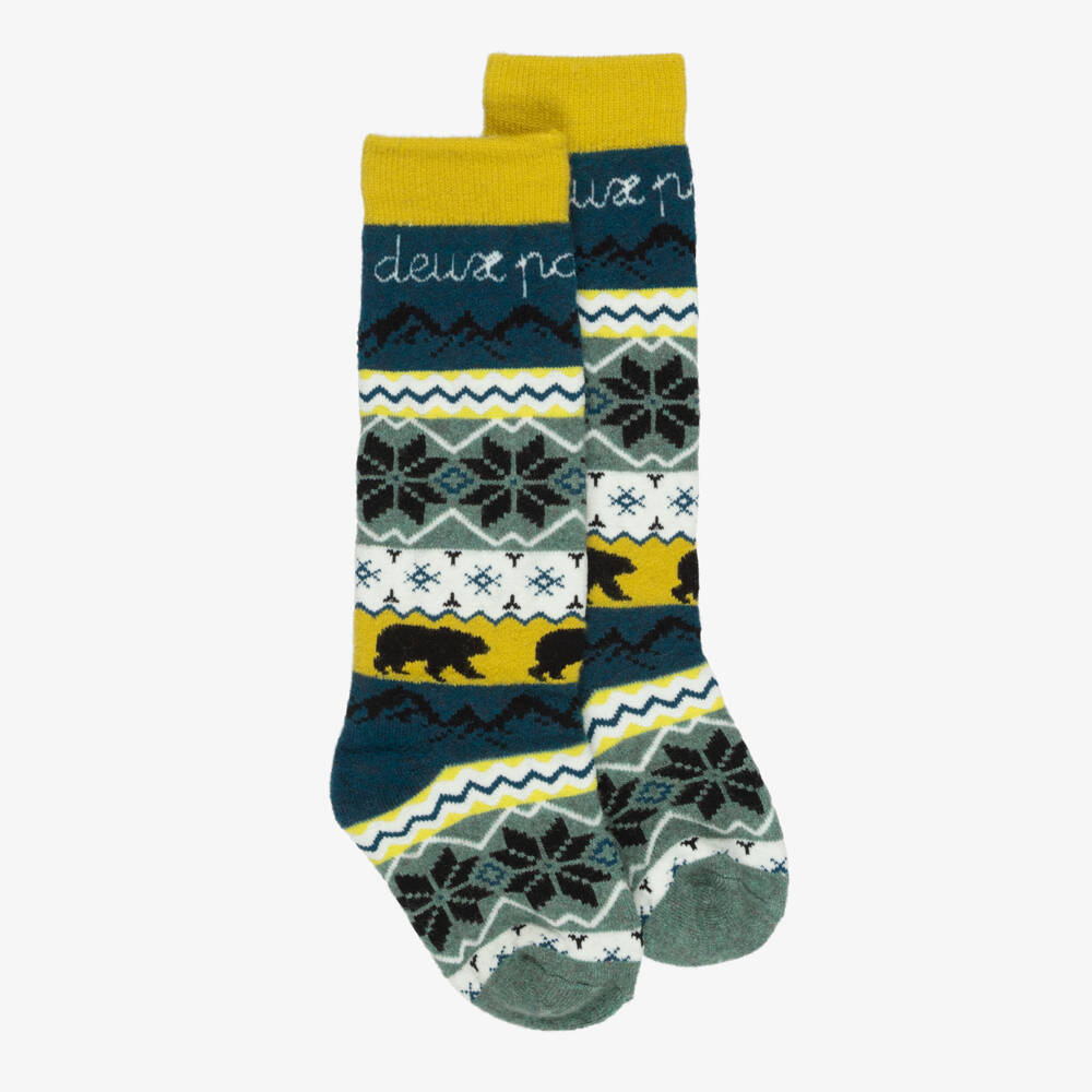 Deux par Deux-Boys Blue & Green Thermal Ski Socks | Childrensalon