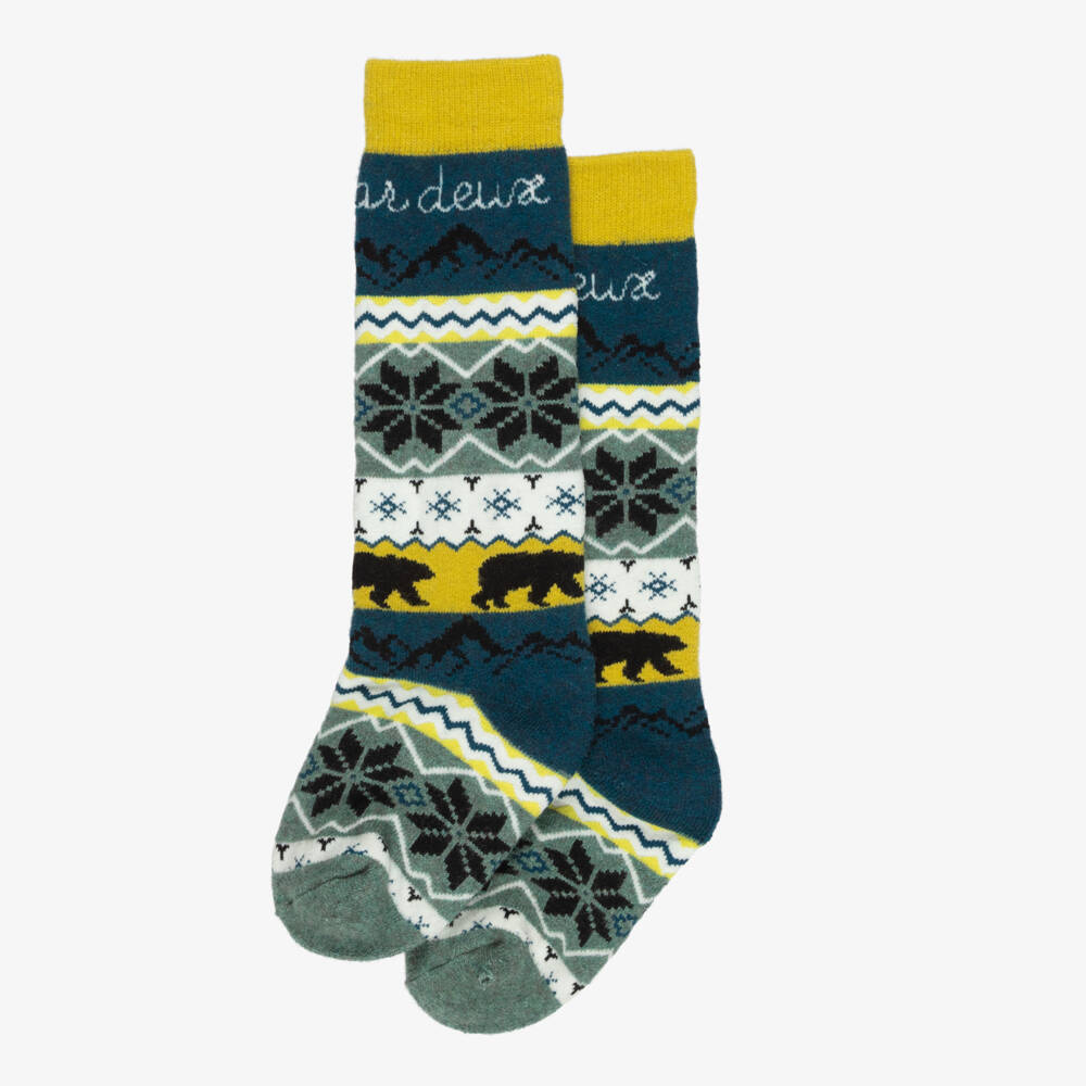 Deux par Deux-Boys Blue & Green Thermal Ski Socks | Childrensalon