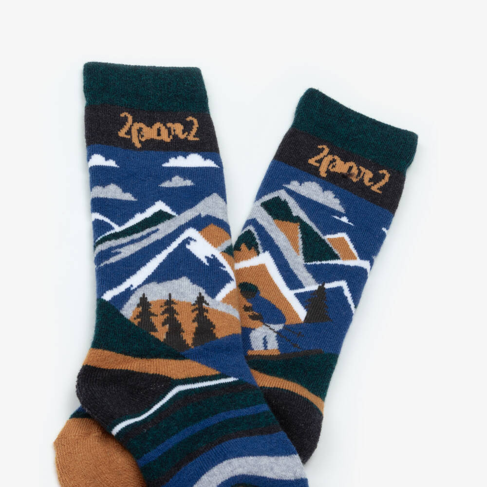 Deux par Deux-Boys Blue Mountain & Ski Thermal Socks | Childrensalon