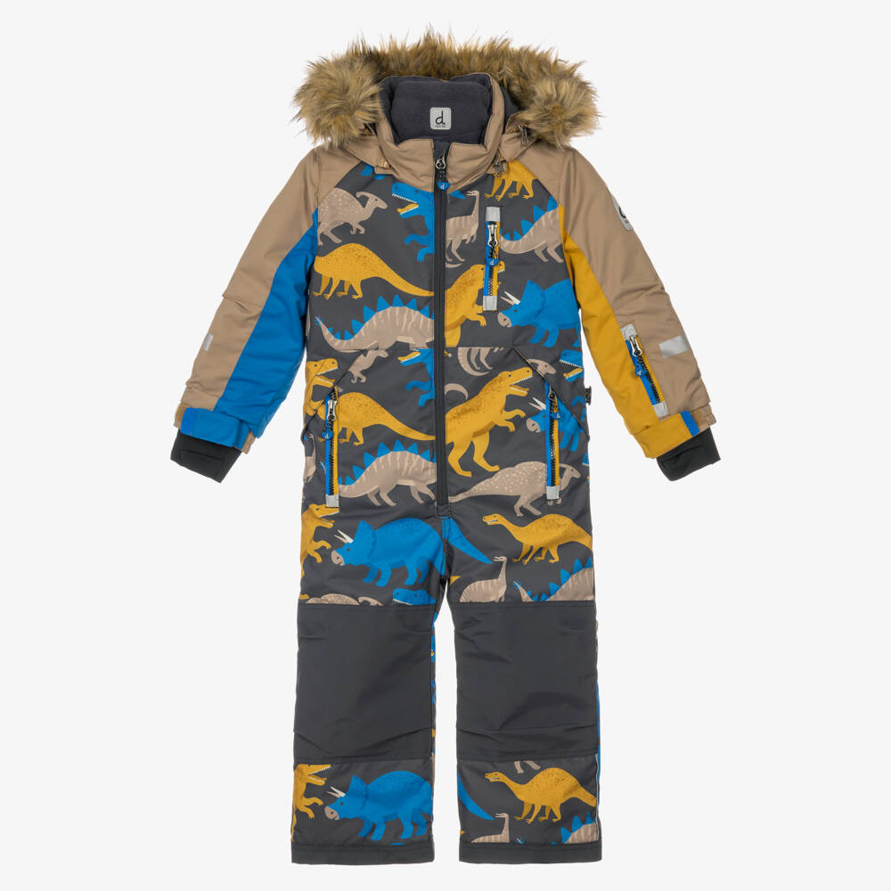 Deux par Deux-Boys Brown Technical Snowsuit with Dinosaur Prints | Childrensalon