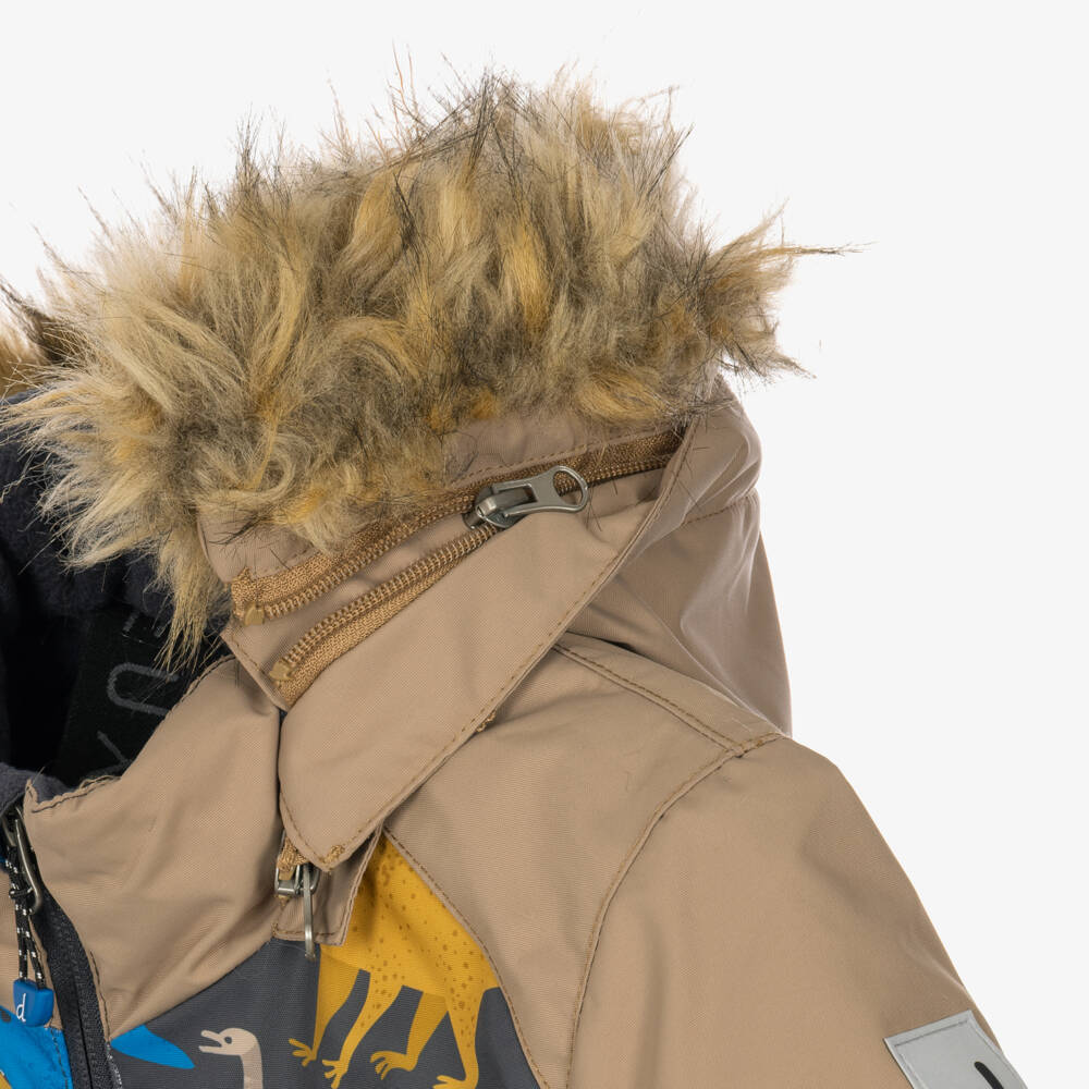Deux par Deux-Boys Brown Technical Snowsuit with Dinosaur Prints | Childrensalon