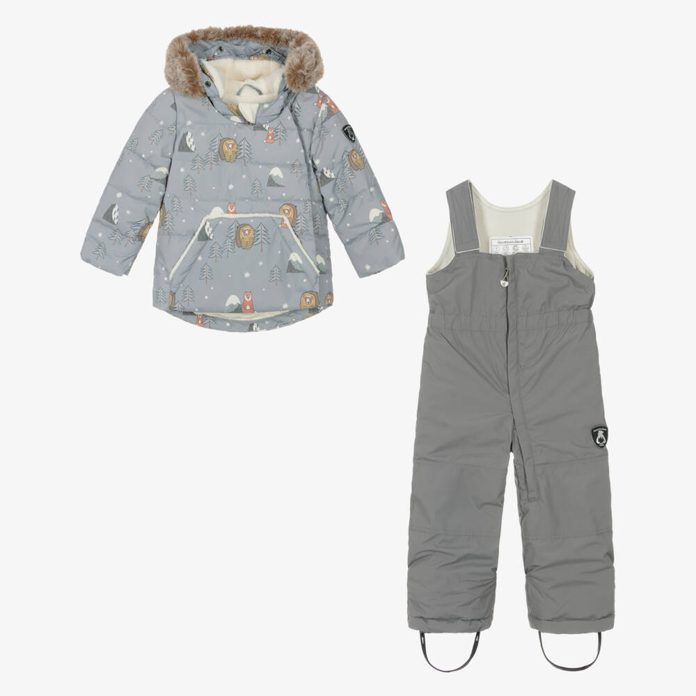 Deux par Deux-Boys Grey Arctic Animal Print Snowsuit | Childrensalon