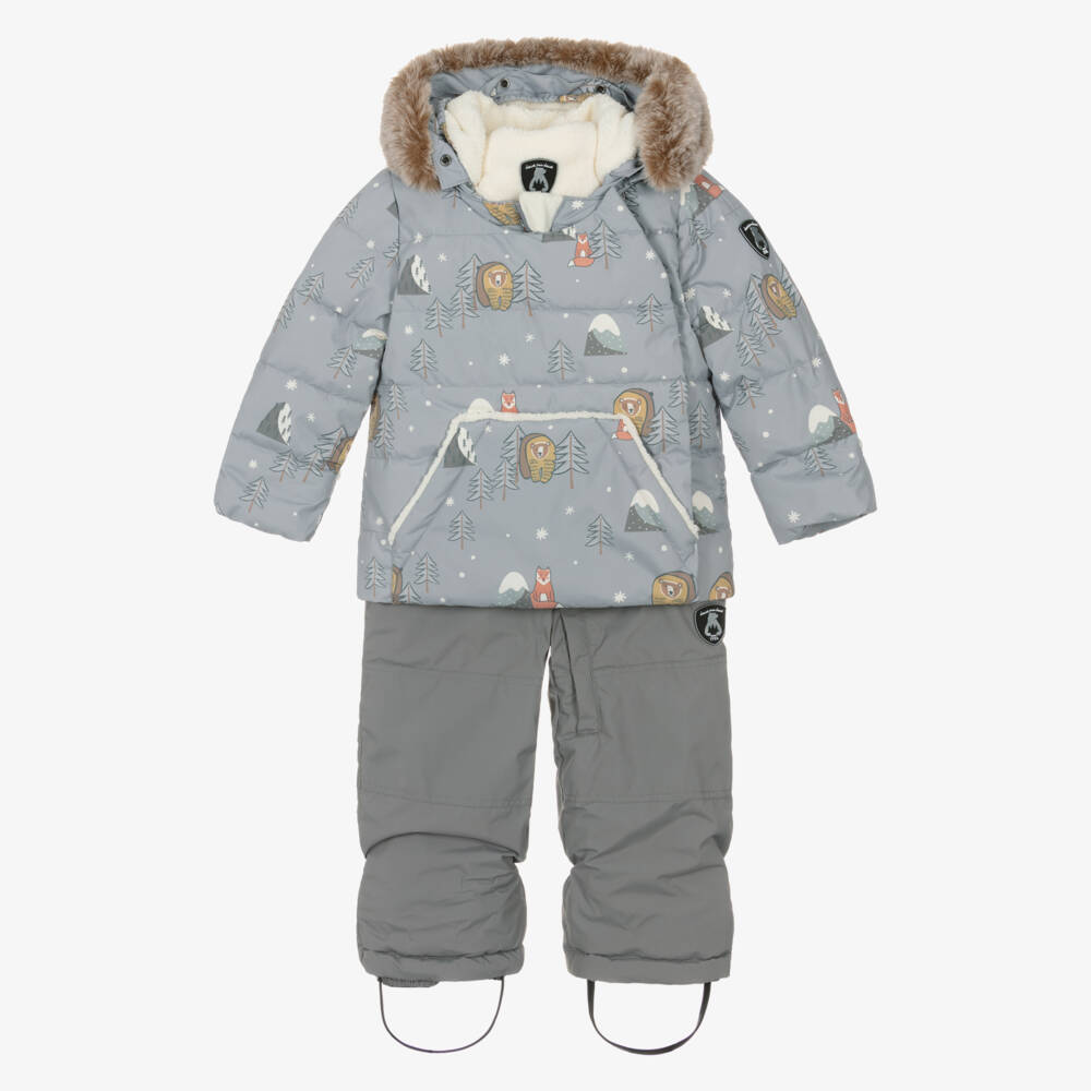 Deux par Deux-Boys Grey Arctic Animal Print Snowsuit | Childrensalon