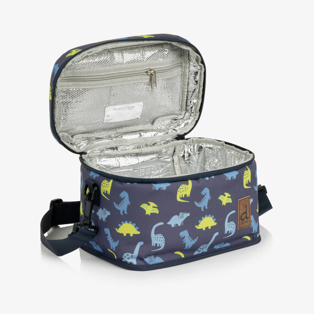 Deux par Deux-Boys Navy Blue Dino Print Lunch Bag (25cm) | Childrensalon