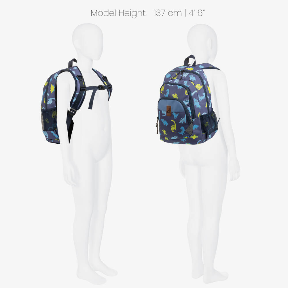 Deux par Deux-Boys Navy Blue Dinosaur Print Small Backpack (38cm) | Childrensalon