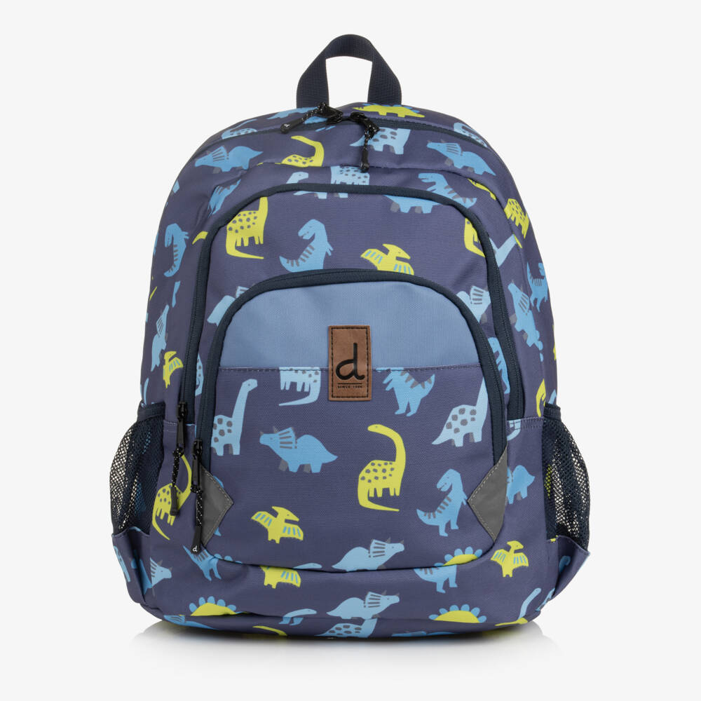 Deux par Deux-Boys Navy Blue Dinosaur Print Small Backpack (38cm) | Childrensalon