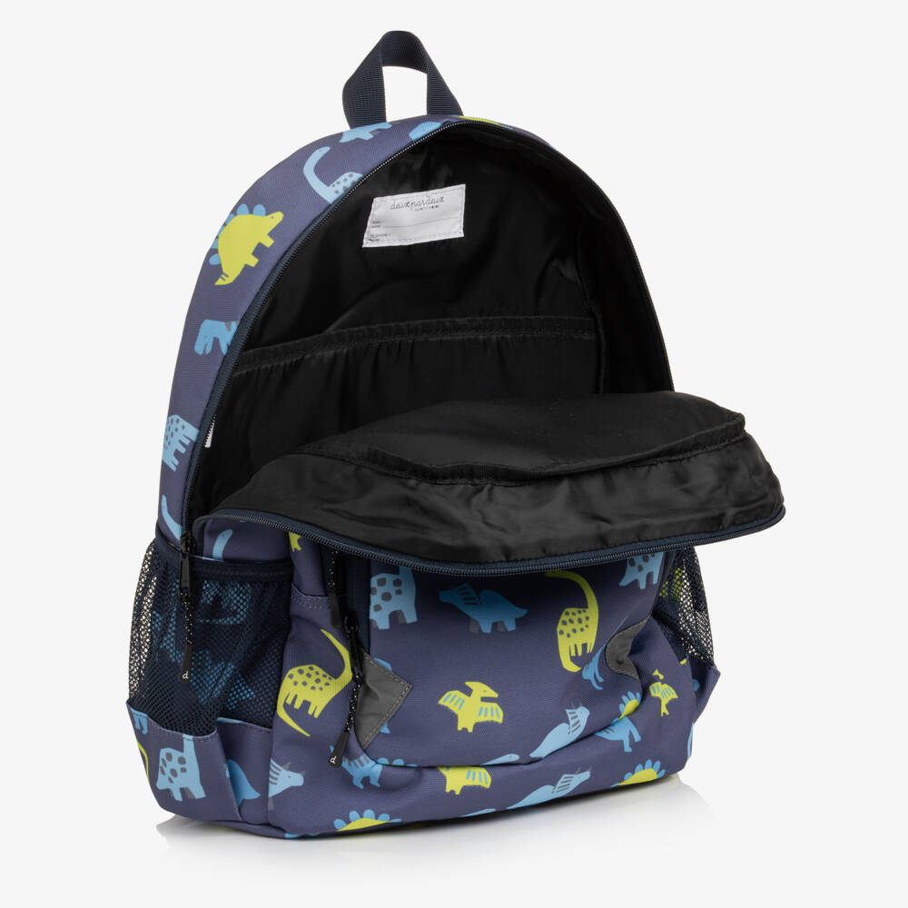 Deux par Deux-Boys Navy Blue Dinosaur Print Small Backpack (38cm) | Childrensalon