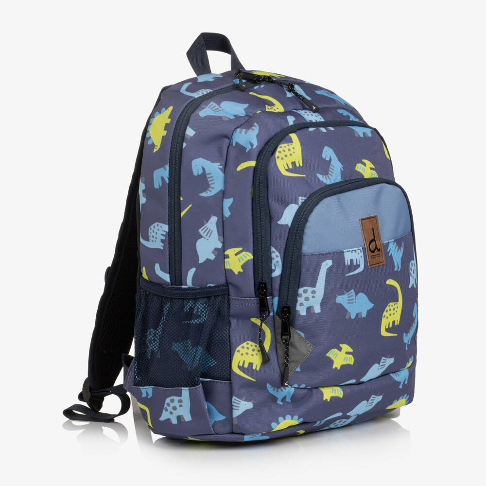 Deux par Deux-Boys Navy Blue Dinosaur Print Small Backpack (38cm) | Childrensalon