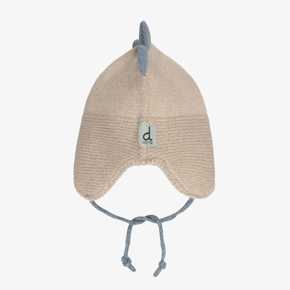 Deux par Deux-Boys Taupe Beige Knitted Dino Hat | Childrensalon