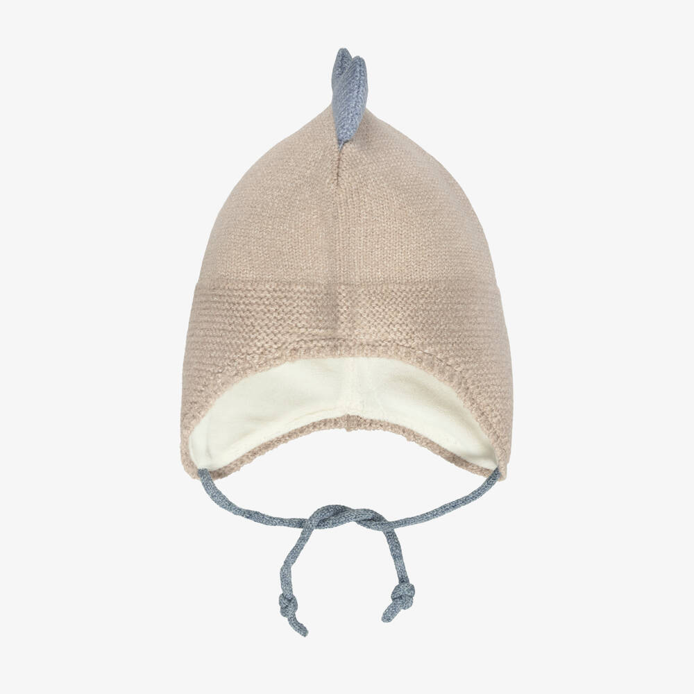 Deux par Deux-Boys Taupe Beige Knitted Dino Hat | Childrensalon